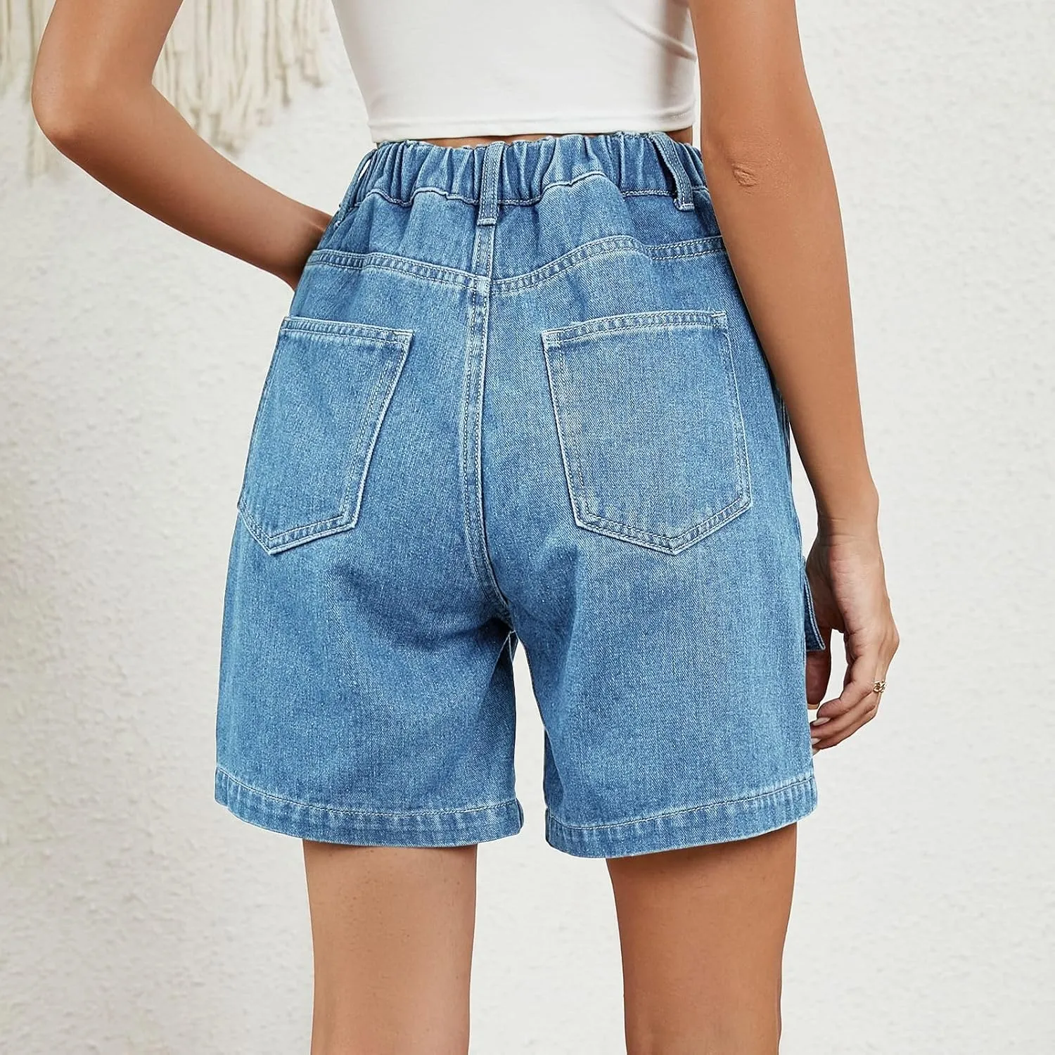 POHADON Womens 2025 Trendy High Waisted Denim Shorts Bermuda Baggy Y2K Cargo Shorts Casual Summer Jean Jorts