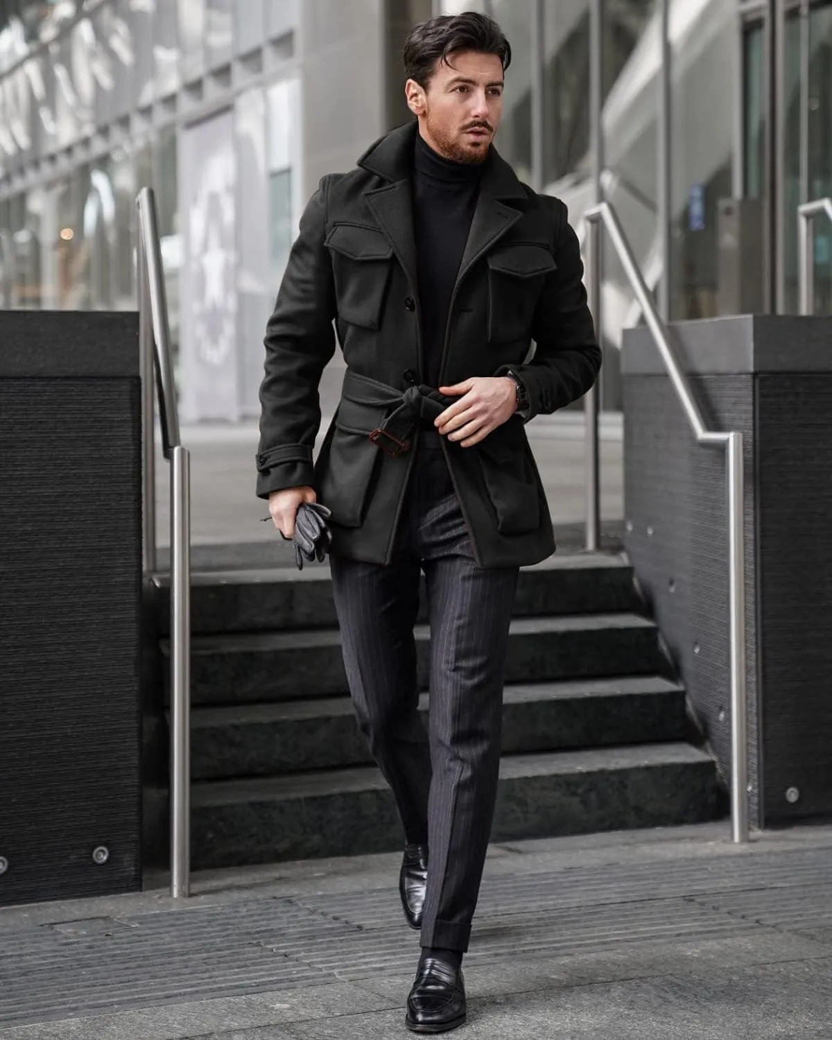 Pretifeel Mens Trench Coat Slim Fit Wool Blends Business Lapel Belted Overcoat Winter Casual Peacoat Jacket