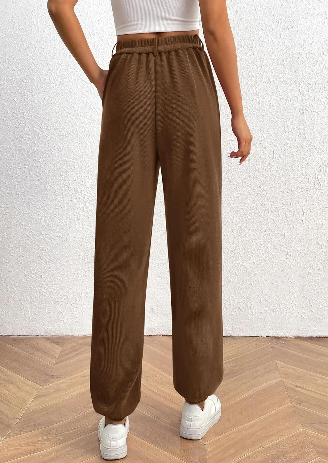 PRETTYGARDEN Women's Dressy Casual Pants Elastic High Waisted Work Office Corduroy Trouser Slacks with Pockets