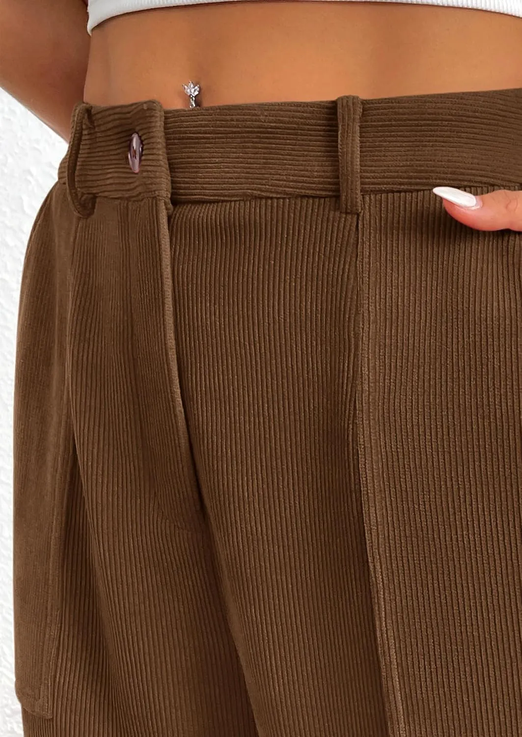 PRETTYGARDEN Women's Dressy Casual Pants Elastic High Waisted Work Office Corduroy Trouser Slacks with Pockets