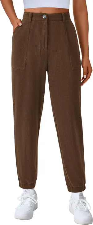 PRETTYGARDEN Women's Dressy Casual Pants Elastic High Waisted Work Office Corduroy Trouser Slacks with Pockets