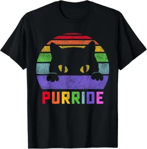 Pride Cat Purride Gay LGBTQ Rainbow Flag Retro Style T-Shirt