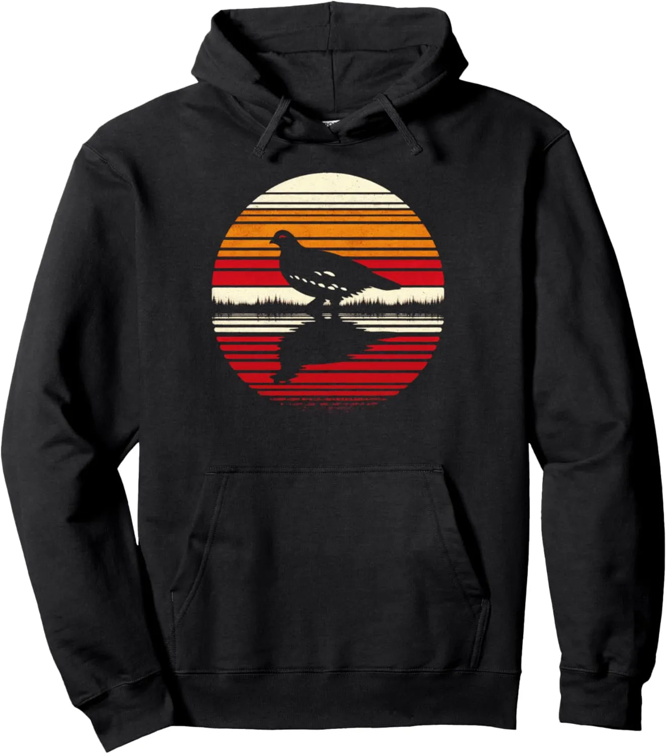 Ptarmigan Bird Sunset Retro Style Safari Vintage 70s Pullover Hoodie