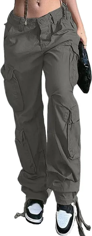 QYANGG Baggy Cargo Pants Women High Waist Pants for Women Loose Pocket Jogger Straight Wide Leg Y2K Cargo Pants