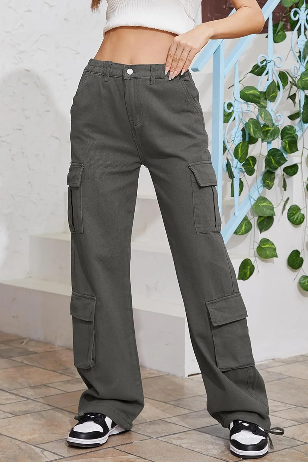 QYANGG Baggy Cargo Pants Women High Waist Pants for Women Loose Pocket Jogger Straight Wide Leg Y2K Cargo Pants