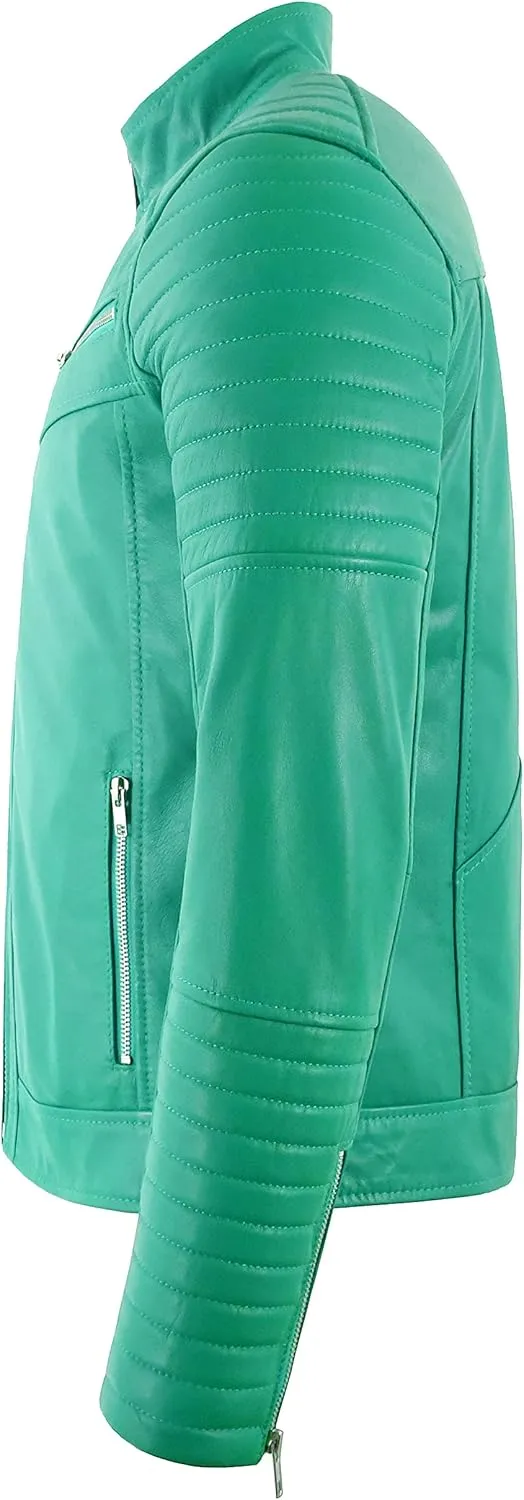 RACER Mens Quilted Biker Leather Jacket Moto Classic Retro Style Fashion Jacket 2565