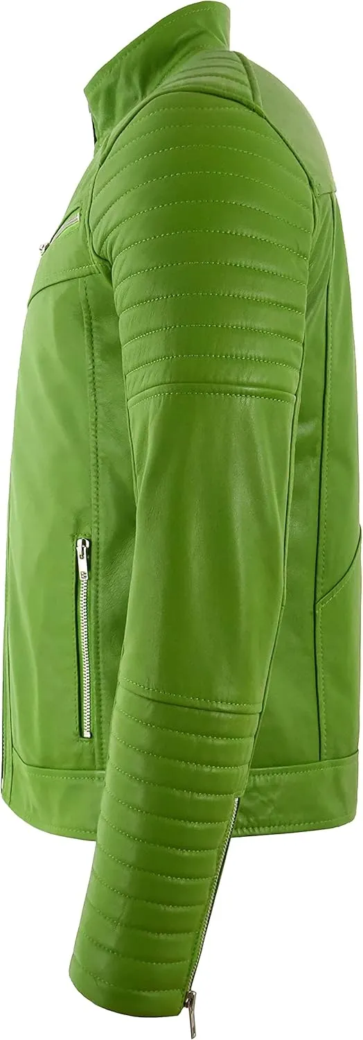 RACER Men's Quilted Biker Leather Jacket Moto Classic Retro Style Fashion Jacket 2565