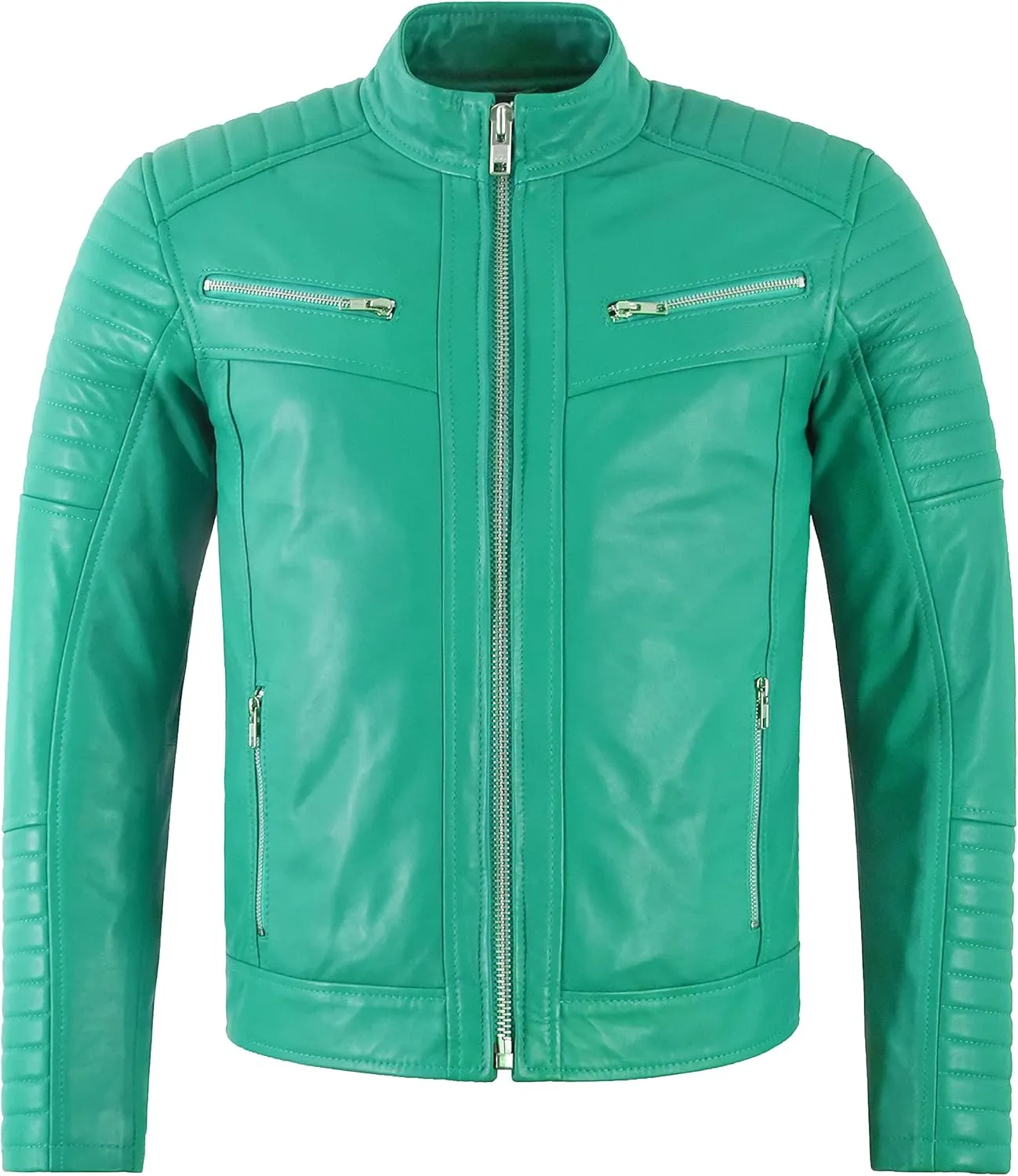 RACER Men's Quilted Biker Leather Jacket Moto Classic Retro Style Fashion Jacket 2565