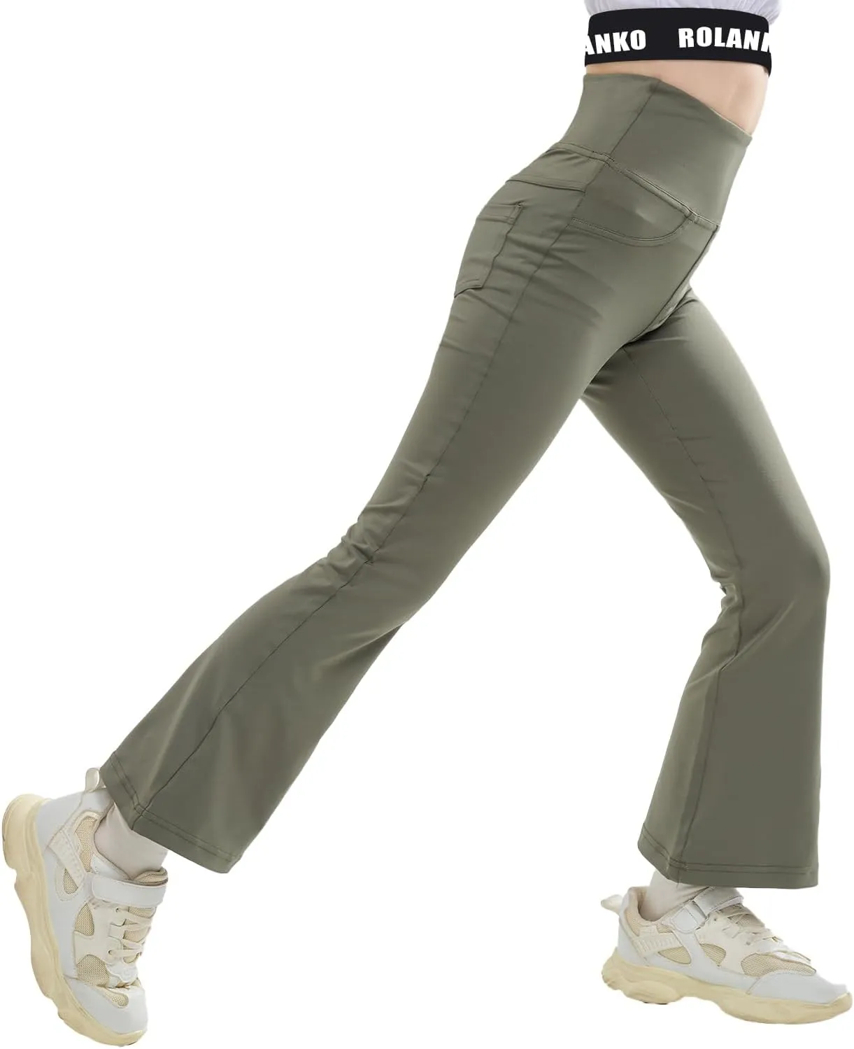 Rolanko Girls Flare Leggings Yoga Pants with Pockets Stretch Kids Bell Bottoms Wide Leg Dance Pants 4-14 Years