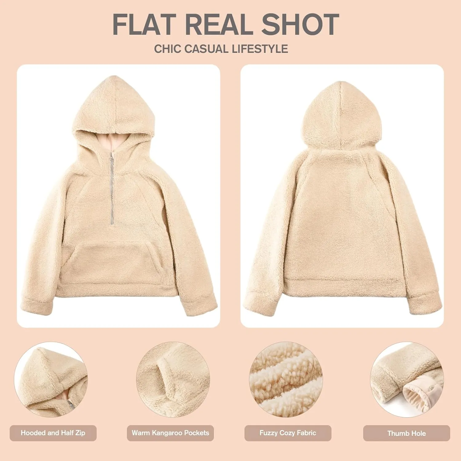Rolanko Girls Sherpa Pullover Hoodie Half Zipper Fuzzy Hoodie Sweatshirt with Pockets Kids Fleece Tops 4-14 Years