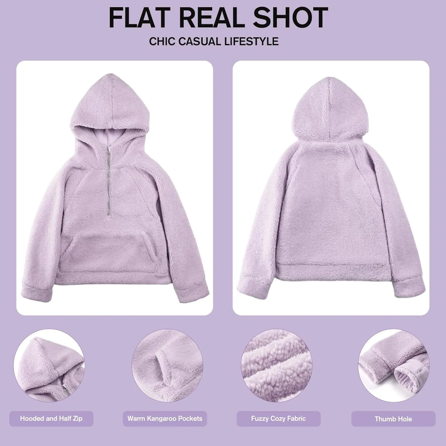 Rolanko Girls Sherpa Pullover Hoodie Half Zipper Fuzzy Hoodie Sweatshirt with Pockets Kids Fleece Tops 4-14 Years