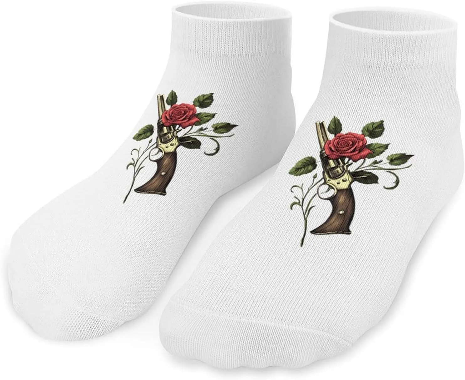 Rose And Guns Unisex Ankle Socks Low Cut Funny Print Athletic No Show Stocking