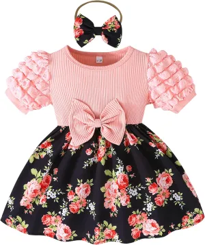 Rosibel Baby Girl Dress Newborn Summer Clothes Casual Puff Sleeve Infant Dresses Cute Outfit for Kids 6M-3T