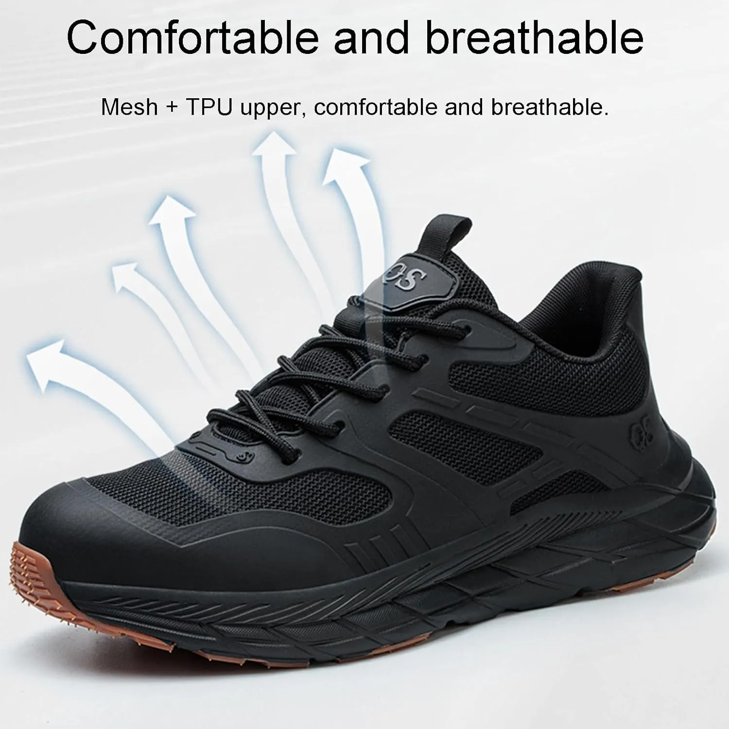 Safety Shoes for Mens Work Trainers,Mesh Cloth   TPU Upper Comfortable and Breathable Without Covering Your feet,Suitable for Logistics/Warehouse/Factory,45,Black
