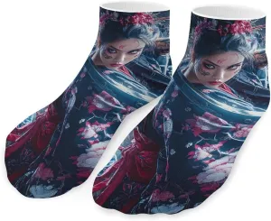 Samurai Woman And Evil Unisex Ankle Socks Low Cut Funny Print Athletic No Show Stocking
