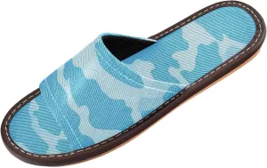 Seaside Foldable Flip Flops - Womens Travel Sandals with Wave Design | Breathable 3-Layer Fabric & Cushioned Heel | Beach Shower Shoes (Blue Wavy Pattern)