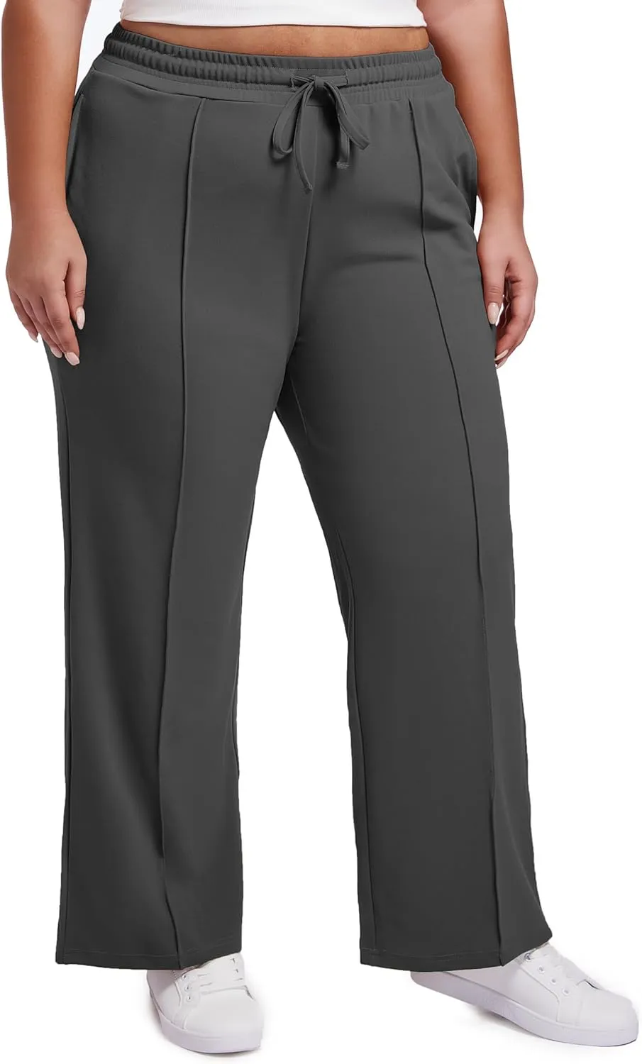 SEKINO Women's Plus Size Wide Straight Leg Pants High Waisted Business Casual Work Pants Trousers with Pockets Drawstring