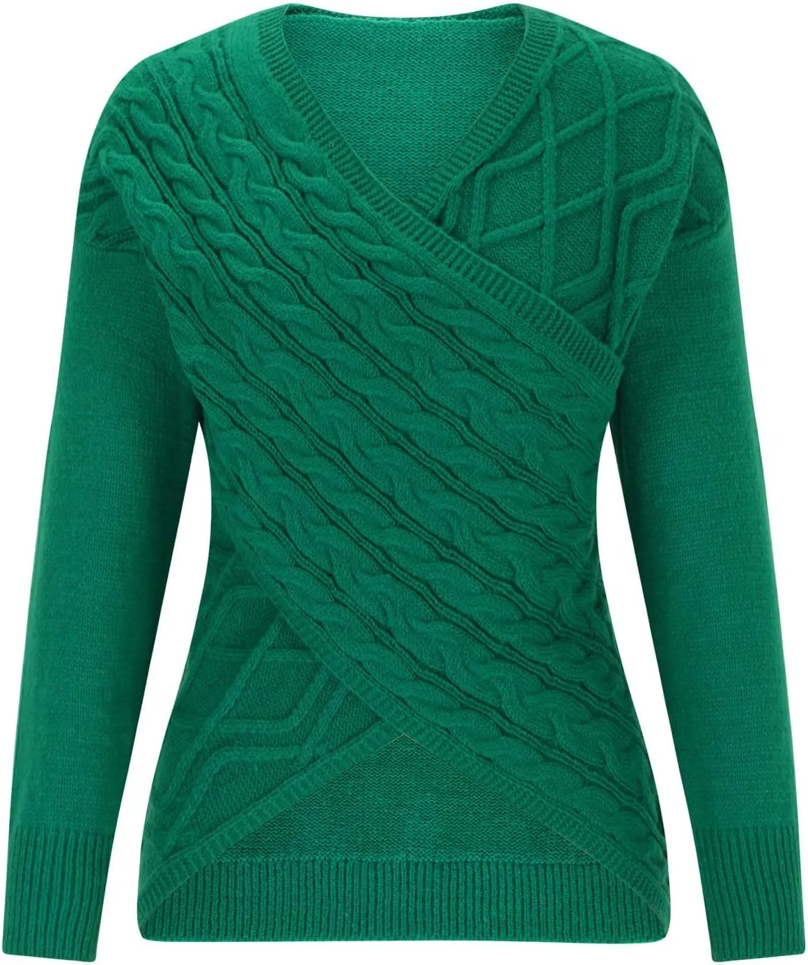 Sexy Sweaters for Women 2024 Drop Shoulder Long Sleeve Wrap Cross V Neck Jumper Tops Cable Knit Pullover Sweater
