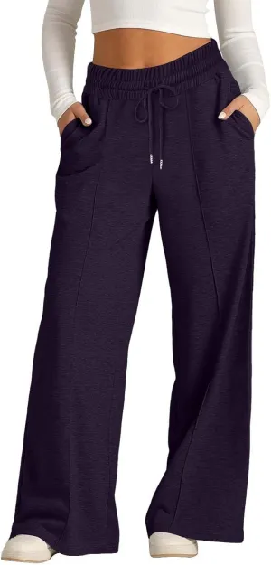SHAOBGE Oversized Wide Leg Sweatpants Women Elastic Drawstring Straight Leg Sweatpants Low Waisted Baggy Lounge Pants Pocket