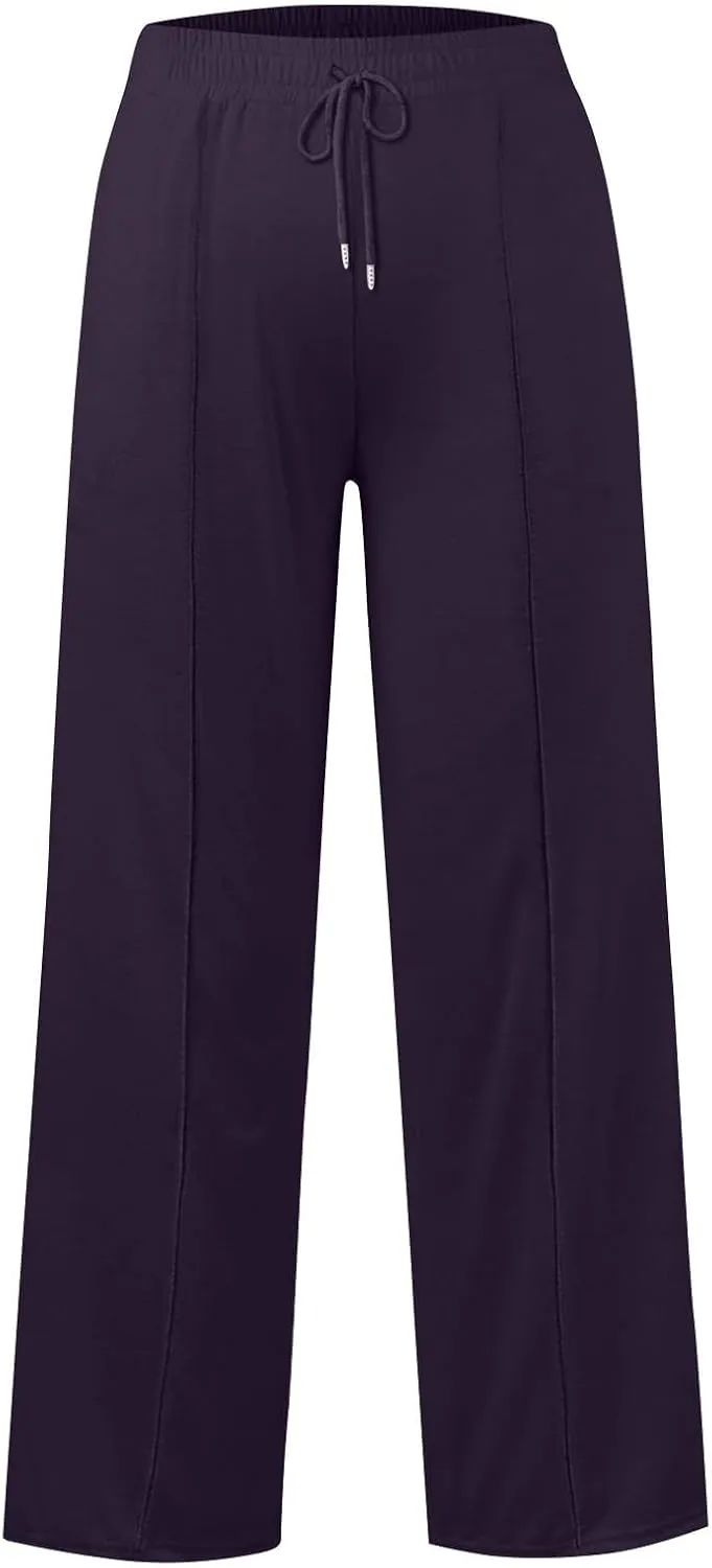 SHAOBGE Oversized Wide Leg Sweatpants Women Elastic Drawstring Straight Leg Sweatpants Low Waisted Baggy Lounge Pants Pocket
