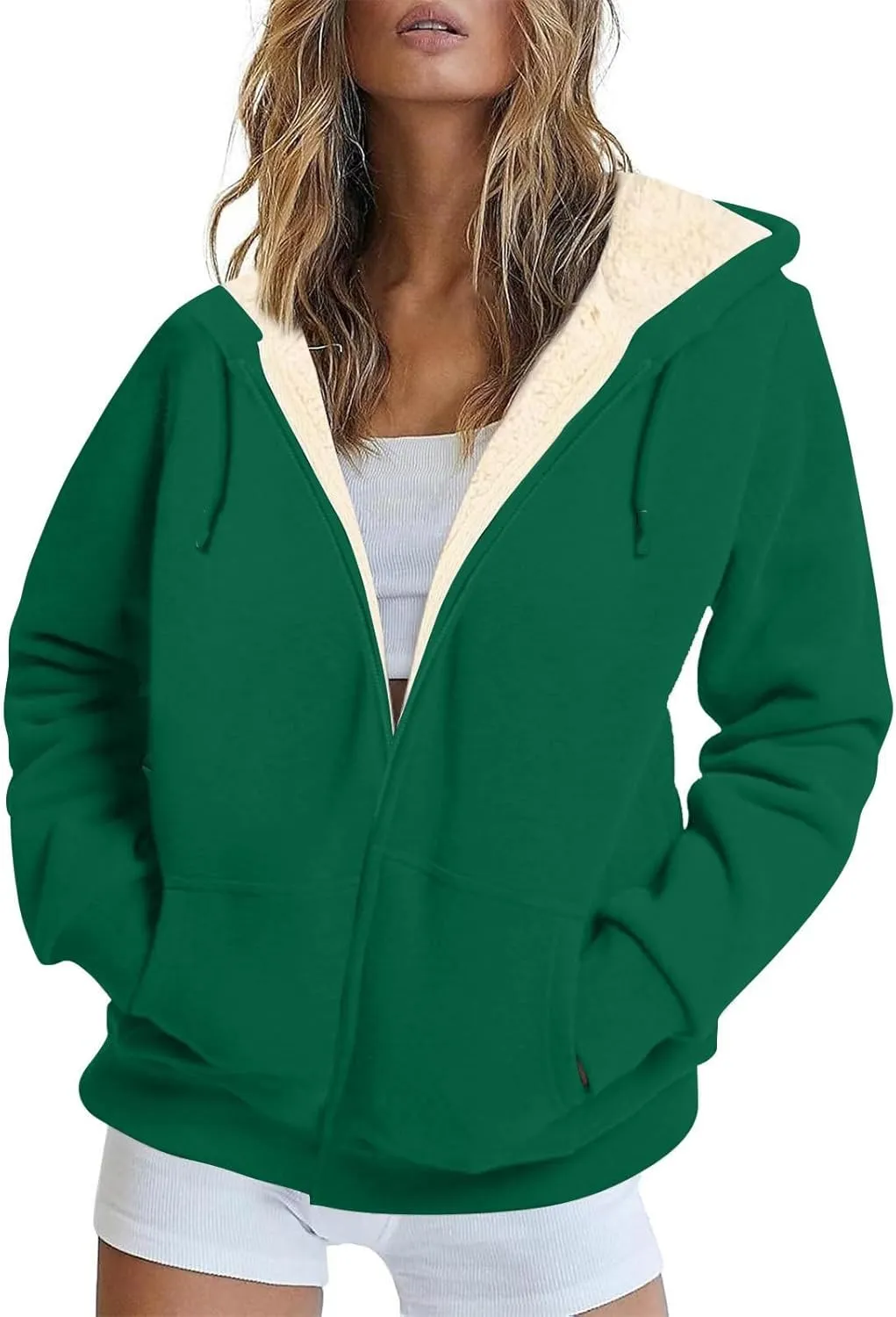 Sherpa Jacket Women Comfort Zip Up Sherpa Lined Hoodies Y2k Trendy Casual Winter Thicken Sweatshirt Jacket Coat