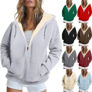Sherpa Jacket Women Comfort Zip Up Sherpa Lined Hoodies Y2k Trendy Casual Winter Thicken Sweatshirt Jacket Coat