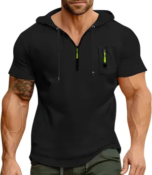 Short Sleeve Hoodies for Men 1/4 Zip Hooded T Shirts Lightweight Casual Summer Men's Clothing Tops M to 3XL