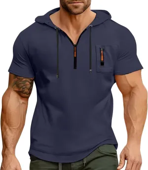 Short Sleeve Hoodies for Men 1/4 Zip Hooded T Shirts Lightweight Casual Summer Men's Clothing Tops M to 3XL