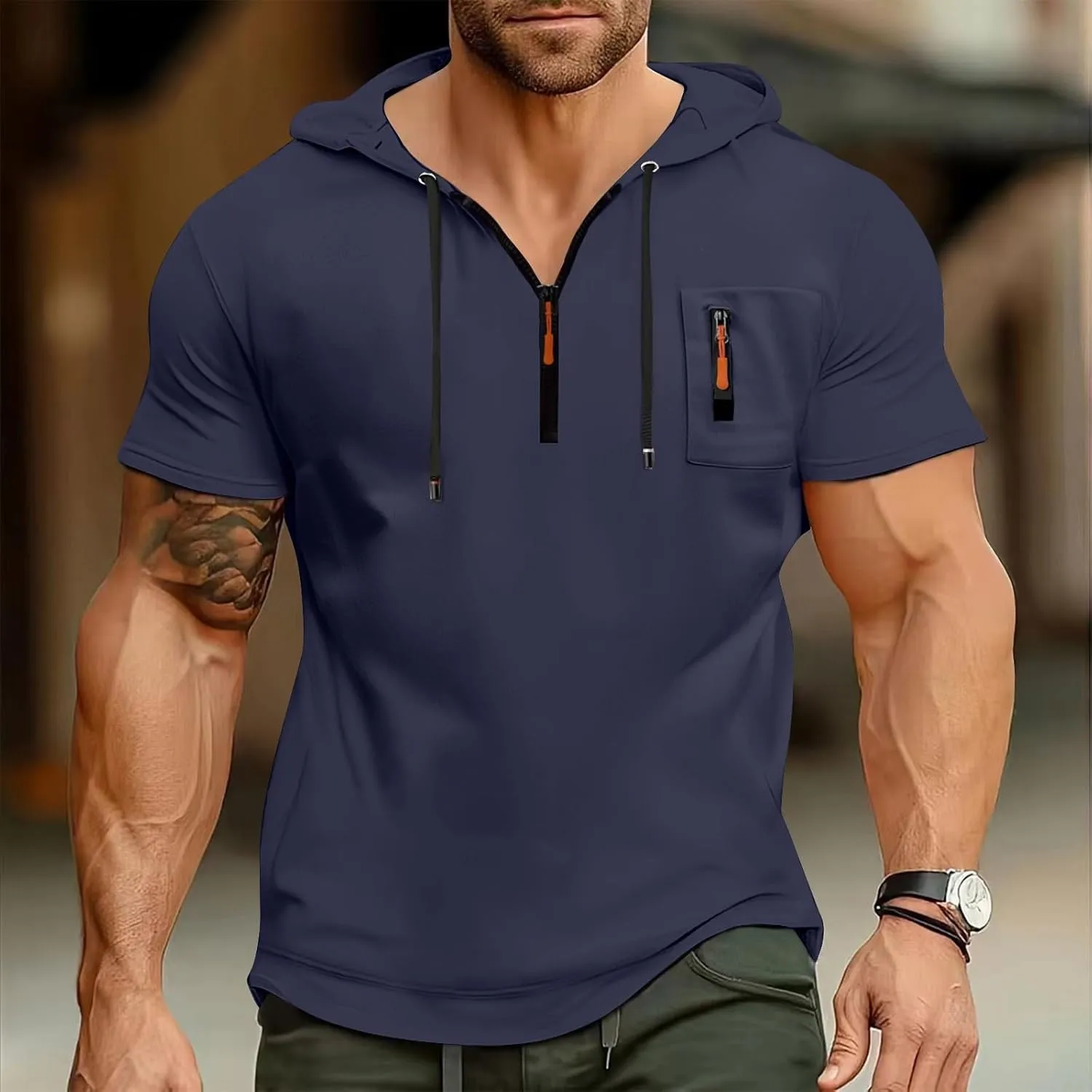 Short Sleeve Hoodies for Men 1/4 Zip Hooded T Shirts Lightweight Casual Summer Men's Clothing Tops M to 3XL