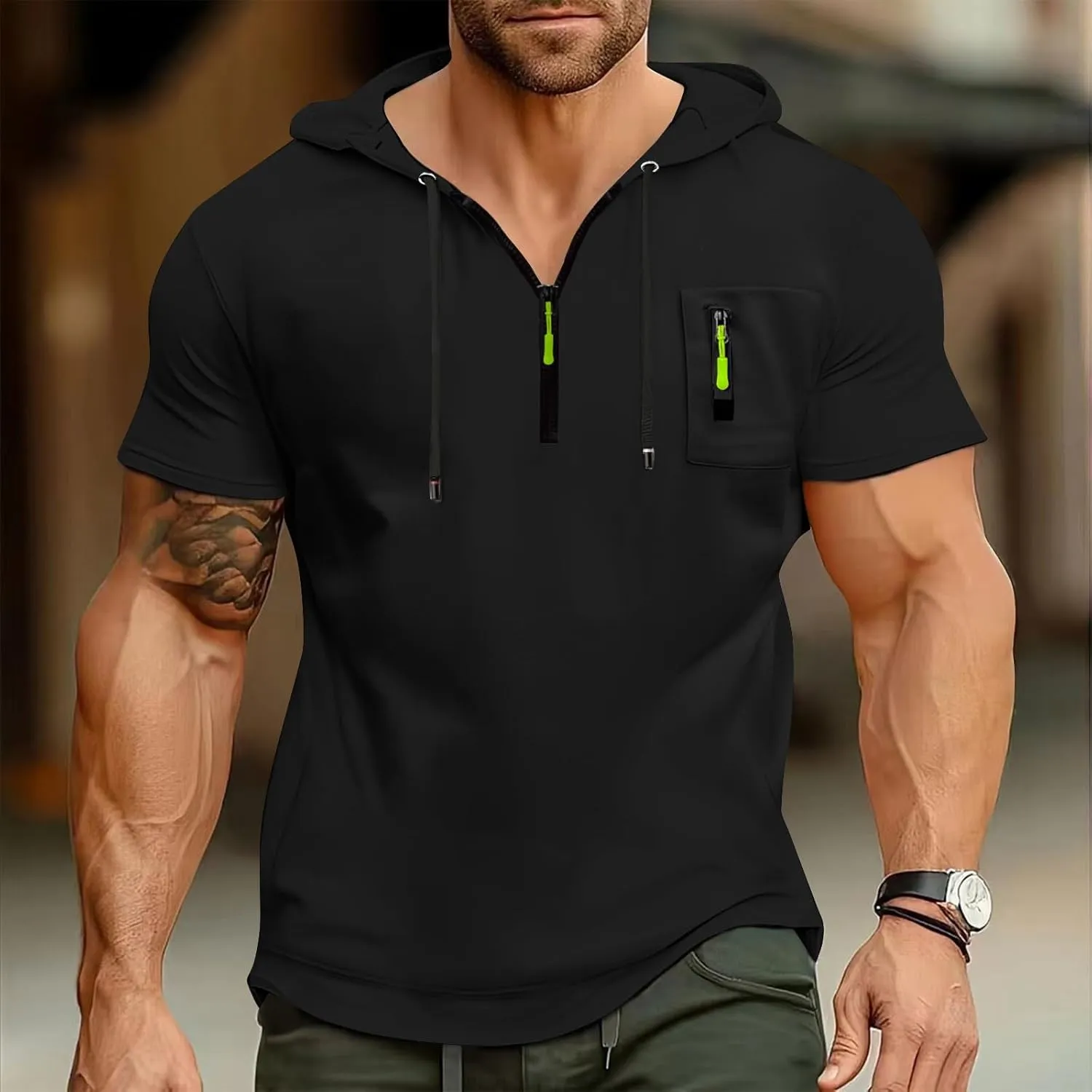 Short Sleeve Hoodies for Men 1/4 Zip Hooded T Shirts Lightweight Casual Summer Men's Clothing Tops M to 3XL