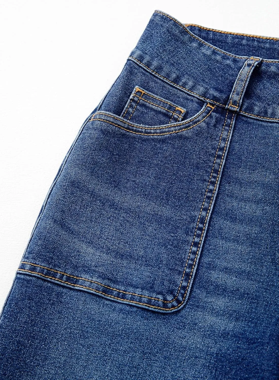 Sidefeel Women's High Waisted Straight Leg Jeans Stretchy Tummy Control Wide Leg Denim Pants with Pockets
