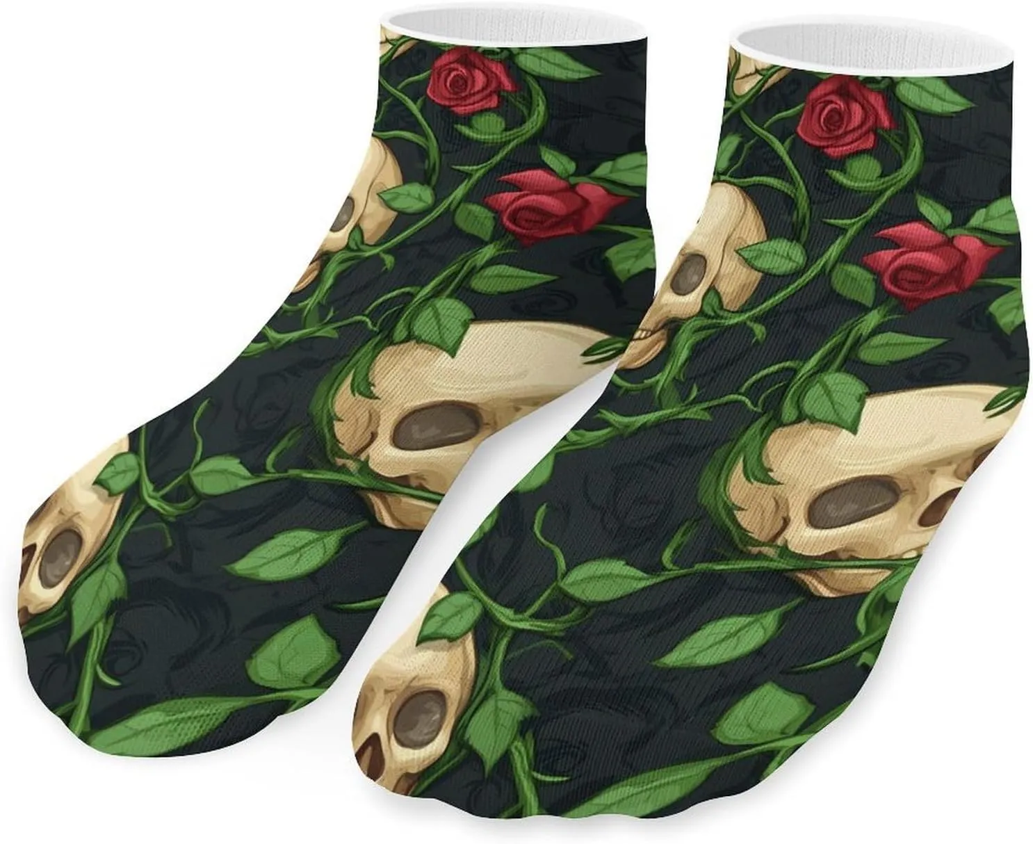Skulls Vine Roses Unisex Low Cut Socks No Show Athletic Running Ankle Sock
