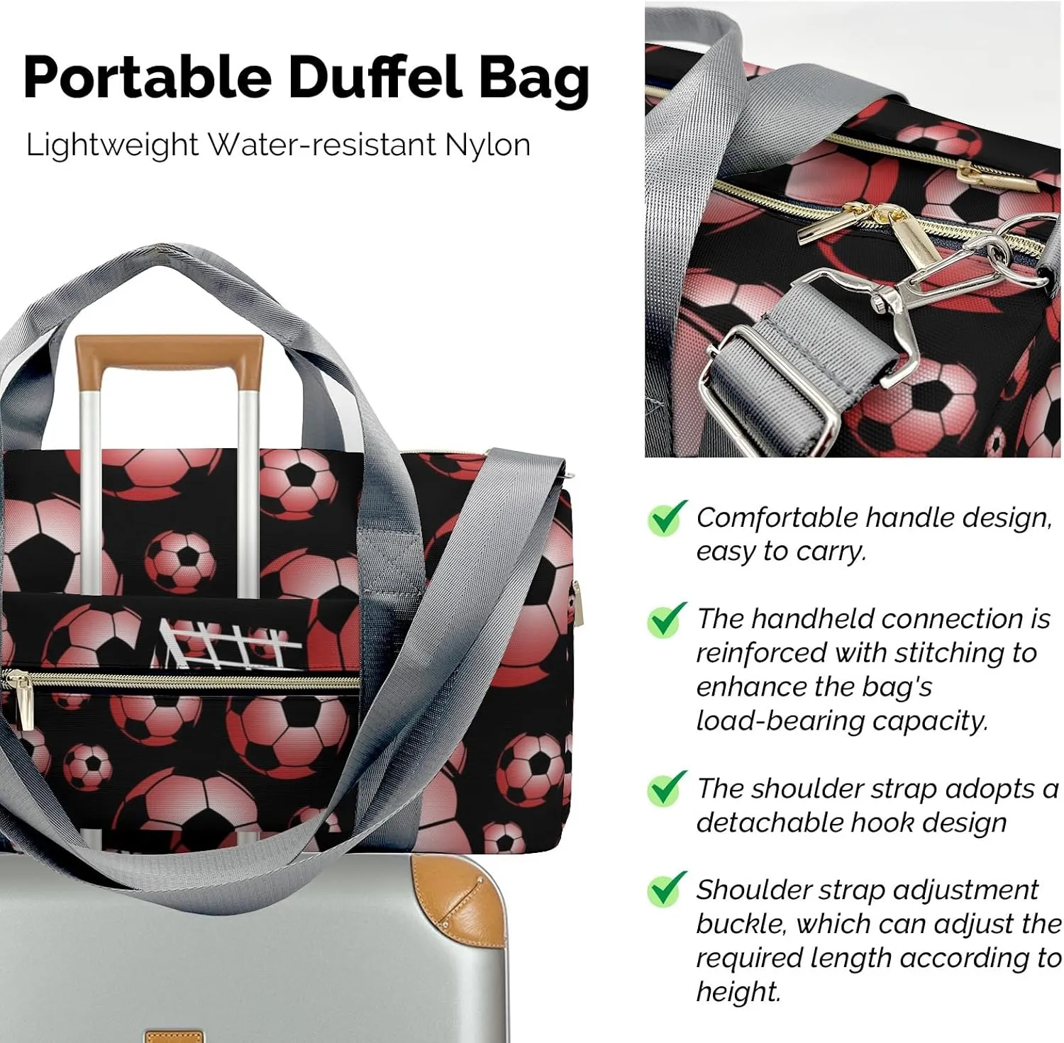 Soccer Ball Player Number Name Travel Duffel Bag,Sports Tote Gym Bag,Shoulder Weekender Overnight Bag for Women