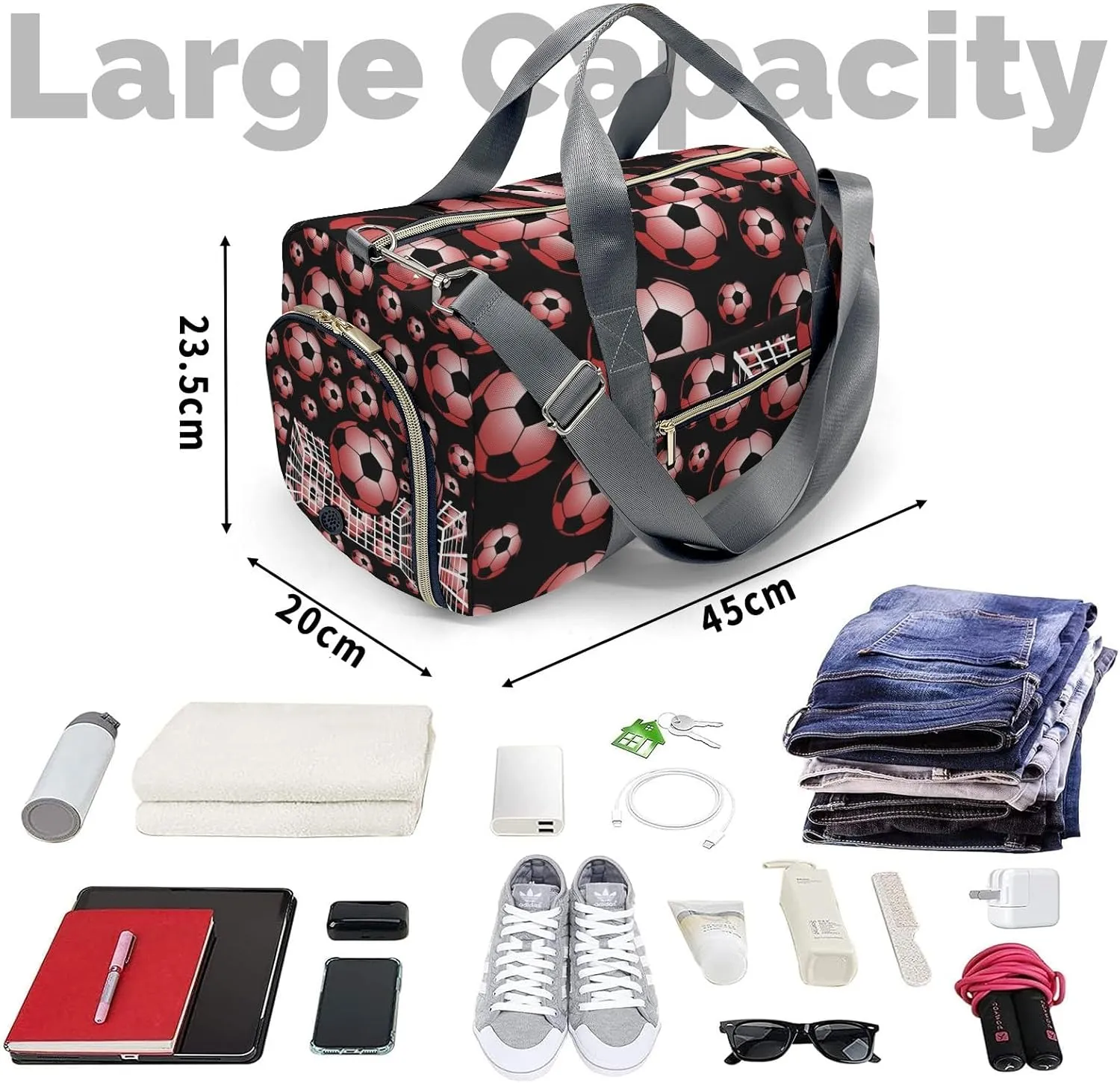 Soccer Ball Player Number Name Travel Duffel Bag,Sports Tote Gym Bag,Shoulder Weekender Overnight Bag for Women