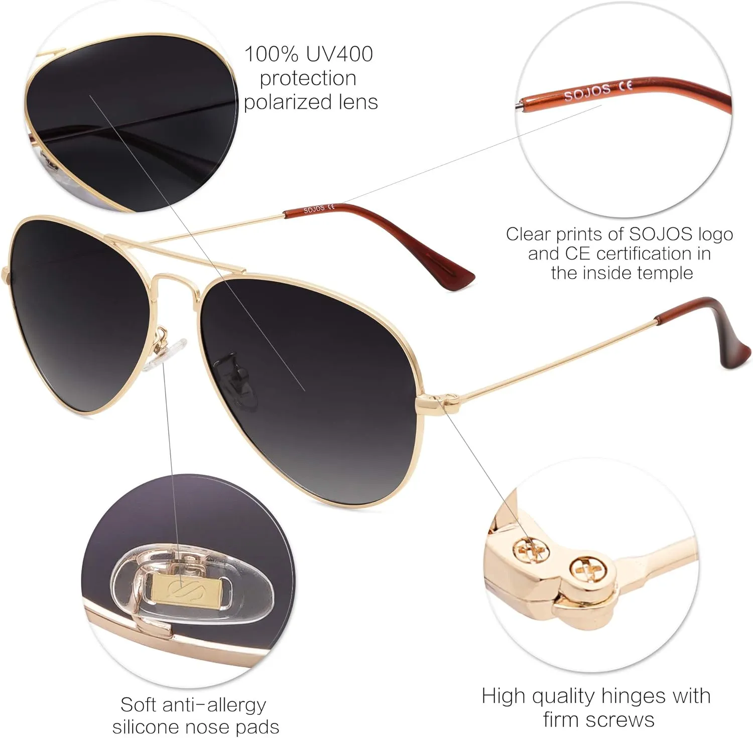 SOJOS Classic Aviator Polarized Sunglasses for Men Women Vintage Retro Style
