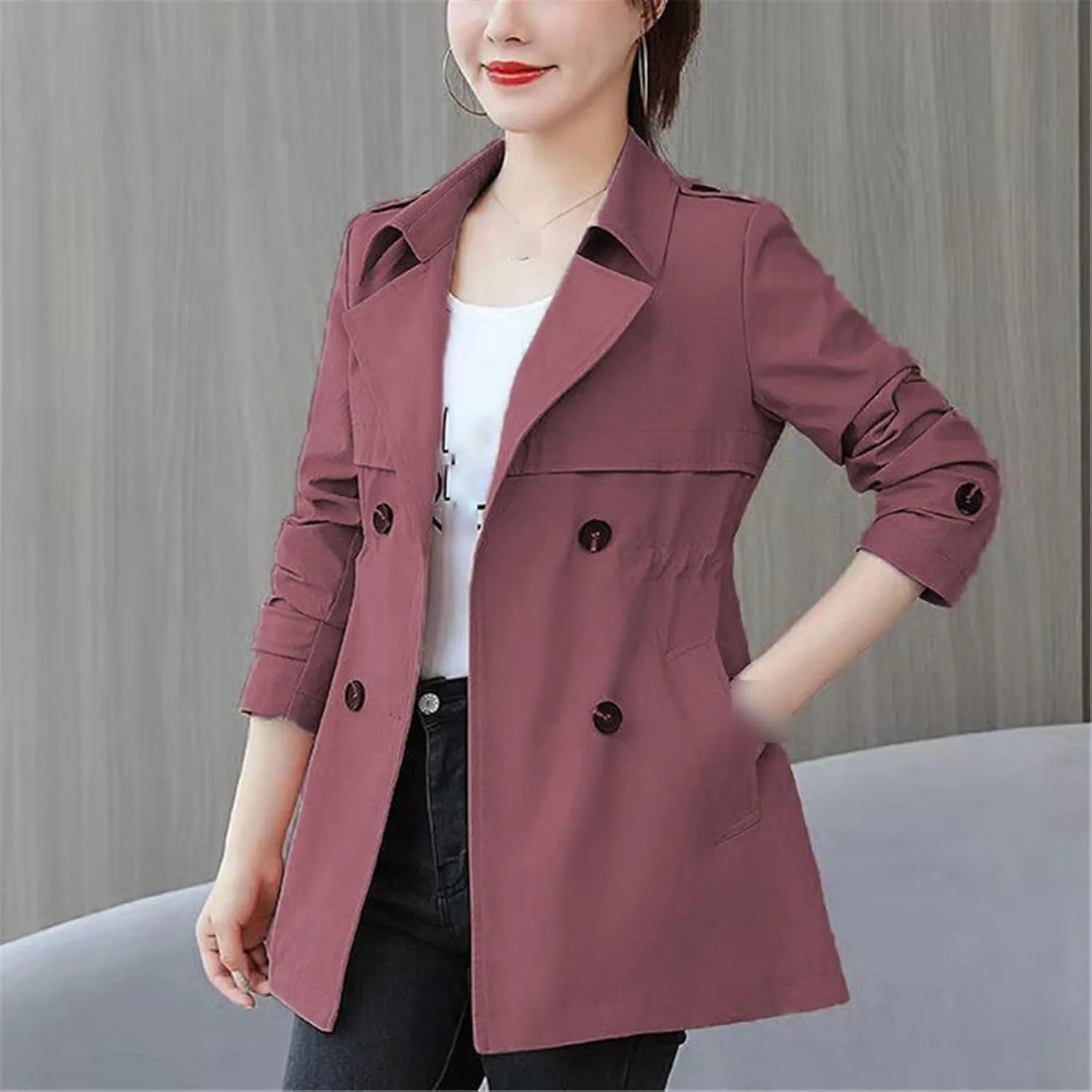 Spring Autumn Women's Trench Coat Medium Waist Outerwear Solid Color Windbreaker Female Overcoat Tops Casual Jacket