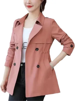 Spring Autumn Women's Trench Coat Medium Waist Outerwear Solid Color Windbreaker Female Overcoat Tops Casual Jacket