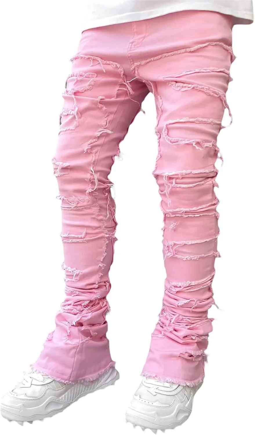 Stacked Jeans Men Skinny Ripped Jeans Slim Fit Patchwork Denim Pants Y2K Goth Harajuku Emo Hip Hop Jeans Trouser