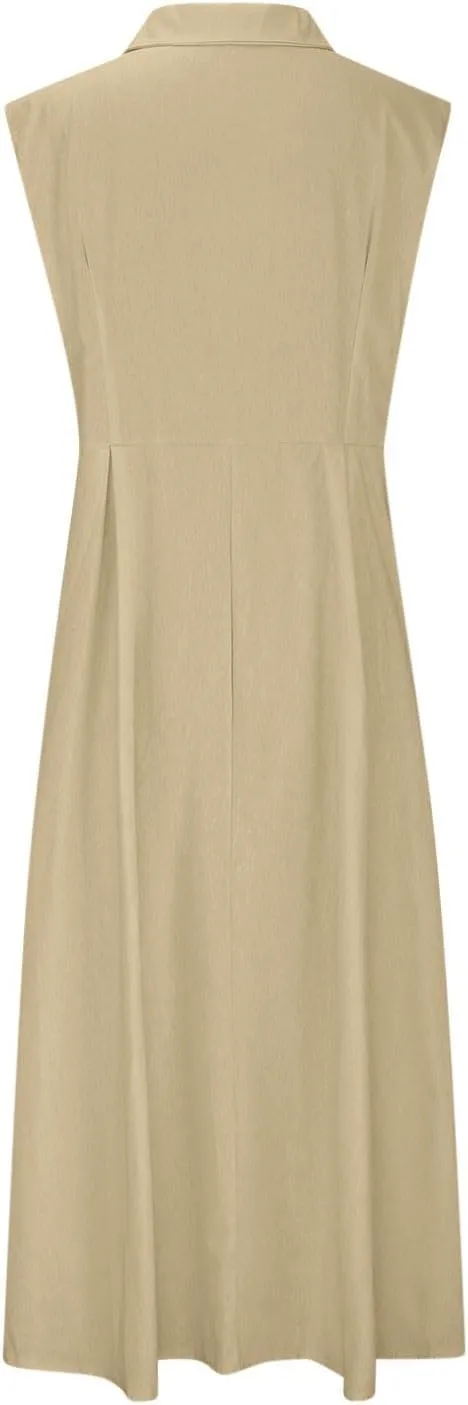 Summer Dreses for Women 2025 Casual Sleeveless Linen Maxi Dress Button Down V Neck Tank Dress Beach Long Sundress