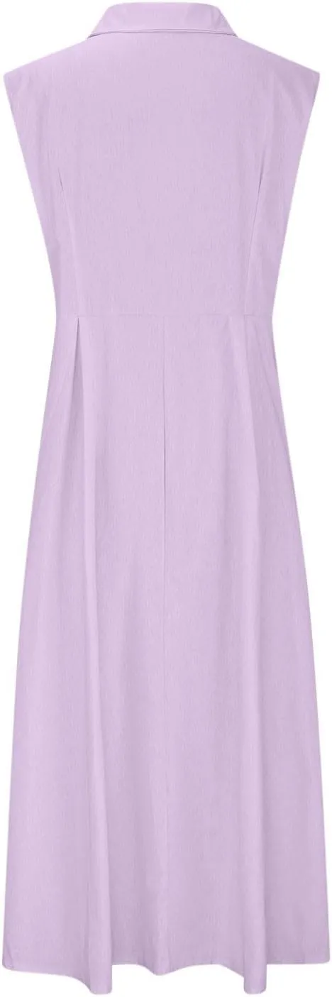 Summer Dreses for Women 2025 Casual Sleeveless Linen Maxi Dress Button Down V Neck Tank Dress Beach Long Sundress