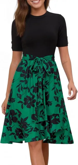 Summer Dresses for Women 2025 Short Sleeve Maxi Dress Flowy Asymmetrical Ruffle Tiered Boho Floral Dress with Belted