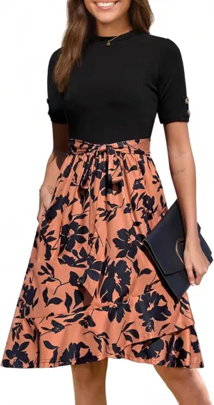 Summer Dresses for Women 2025 Short Sleeve Maxi Dress Flowy Asymmetrical Ruffle Tiered Boho Floral Dress with Belted