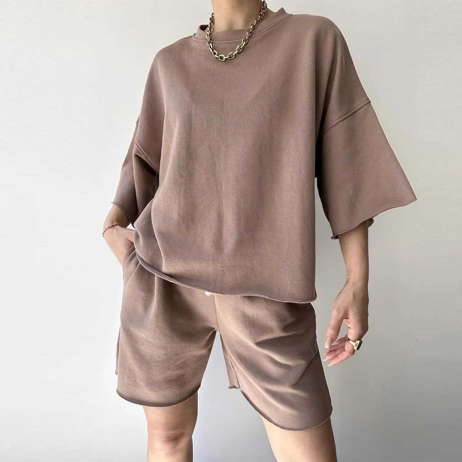 Summer Outfits for Women Ruffled Shirt and High Waist Shorts Sweatsuit Set Relaxed Fit Two Piece Lounge Spring Sets
