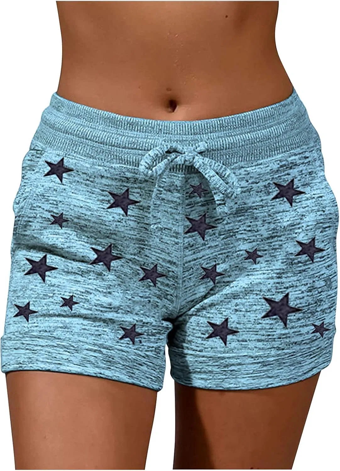 Summer Shorts for Women Trendy Print Yoga Pants Casual Loose Elastic Drawstring Trousers Beach Shorts Pockets