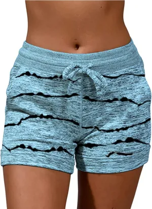 Summer Shorts for Women Trendy Print Yoga Pants Casual Loose Elastic Drawstring Trousers Beach Shorts Pockets