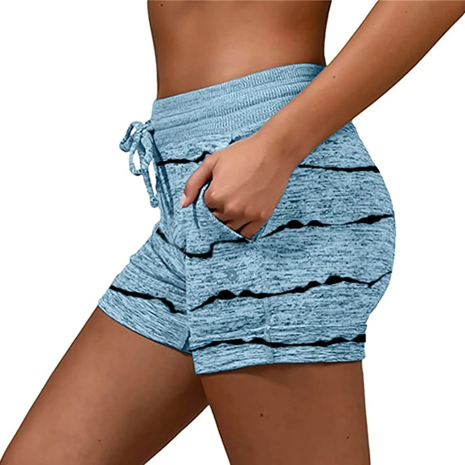 Summer Shorts for Women Trendy Print Yoga Pants Casual Loose Elastic Drawstring Trousers Beach Shorts Pockets