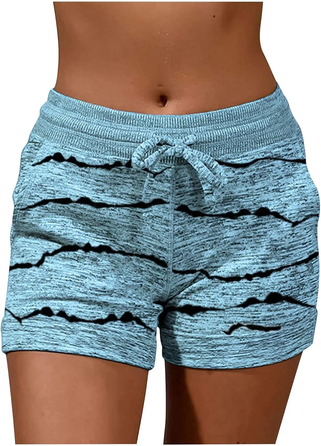 Summer Shorts for Women Trendy Print Yoga Pants Casual Loose Elastic Drawstring Trousers Beach Shorts Pockets