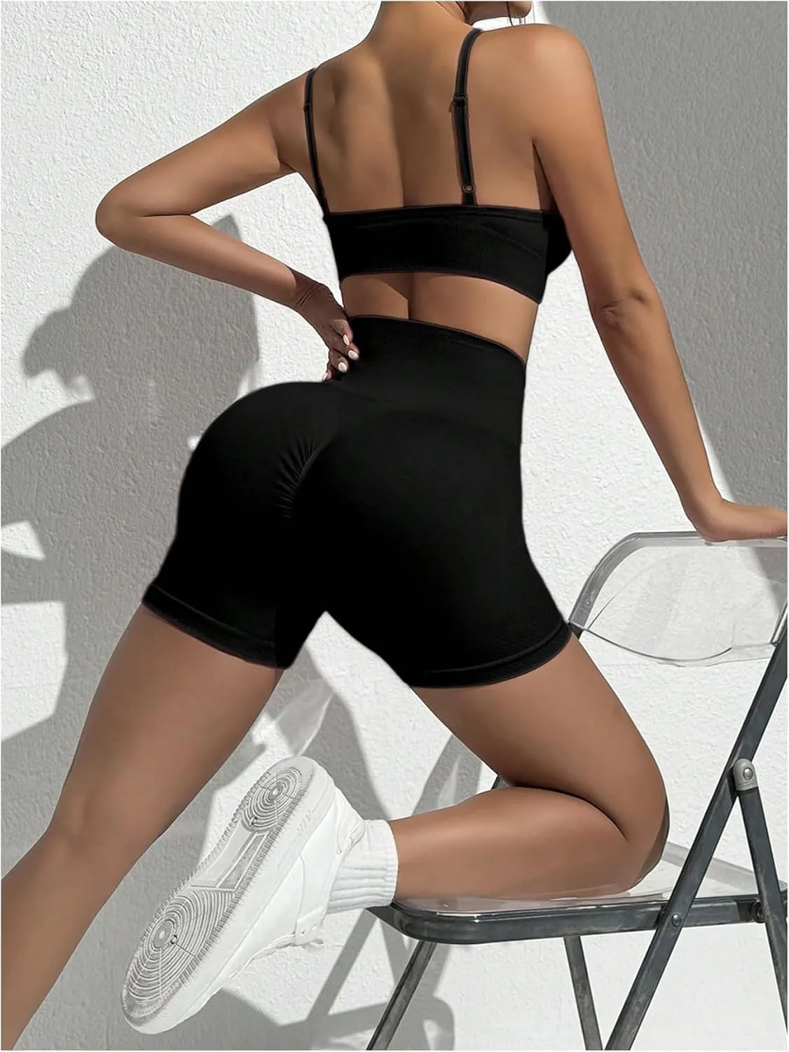 SweatyRocks Women's 2 Piece Workout Sets Seamless Sleeveless Camisole and Yoga Shorts Tracksuit