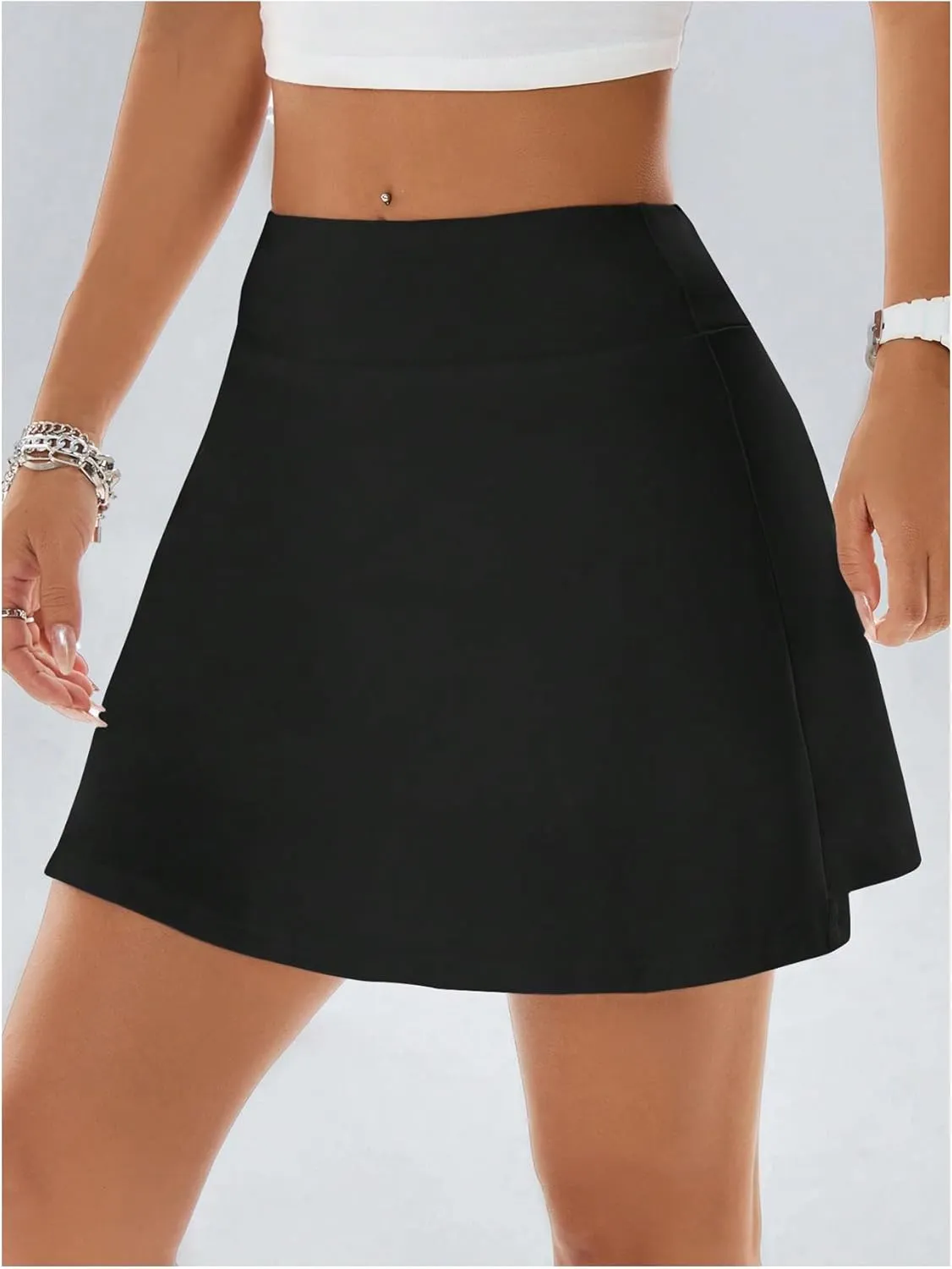 SweatyRocks Women's Mini Skirts with Shorts High Waisted Split Hem Tennis Skirt Skorts Golf Workout Skirt