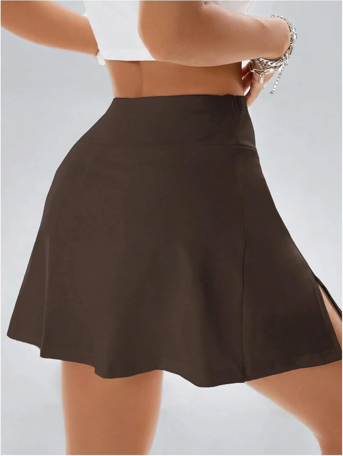 SweatyRocks Women's Mini Skirts with Shorts High Waisted Split Hem Tennis Skirt Skorts Golf Workout Skirt